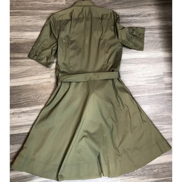 NWT Lauren Ralph Lauren Womens Fern Green Cotton Belted Shirtdress Size 14 - Picture 3 of 7